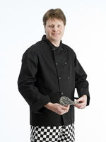 Chefs Jacket Long Sleeve with Press Studs Poly Cotton (Black)